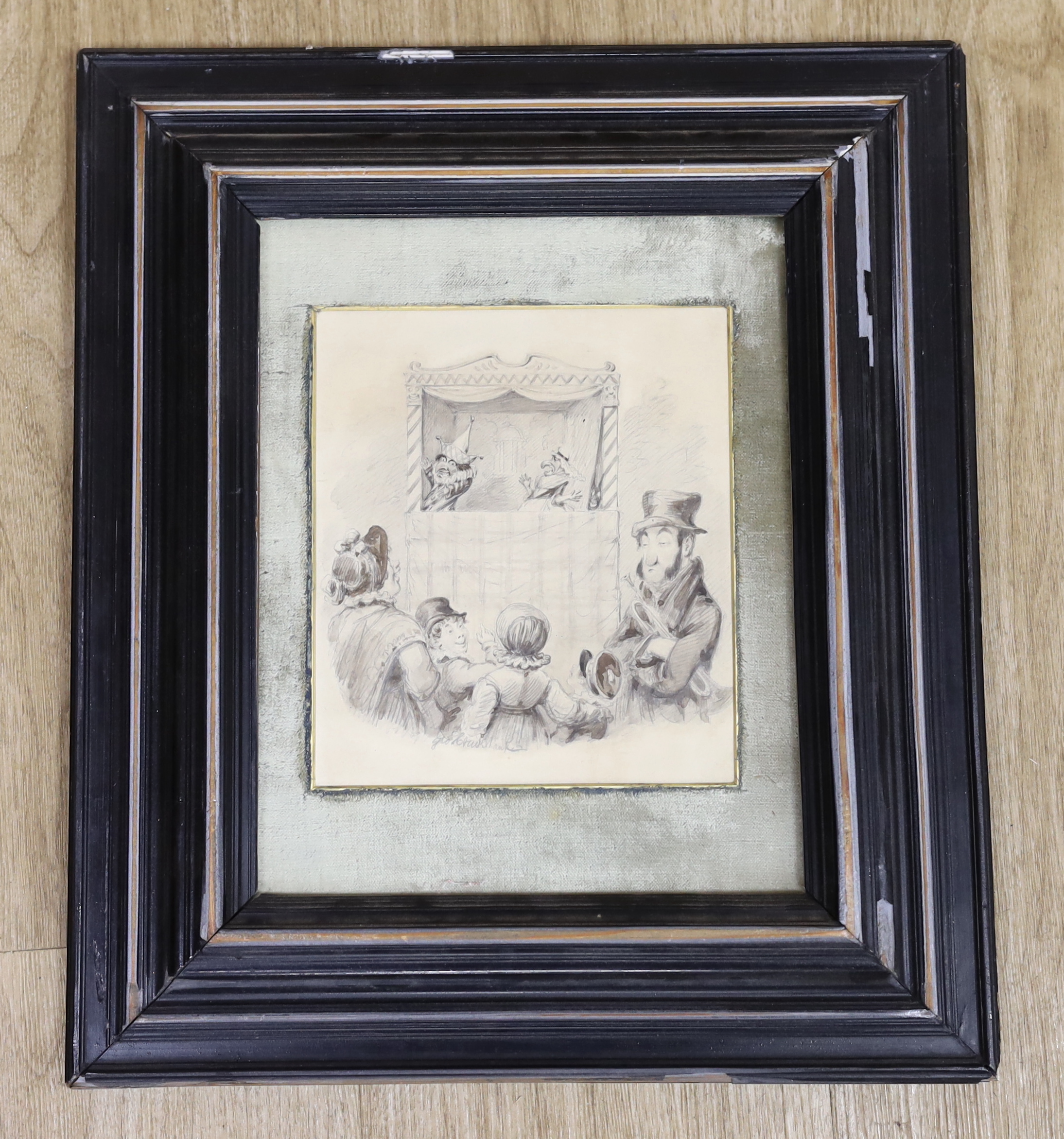 George Cruikshank (1792-1878), pencil, ink and wash, Punch & Judy Show, signed, 18 x 16cm.